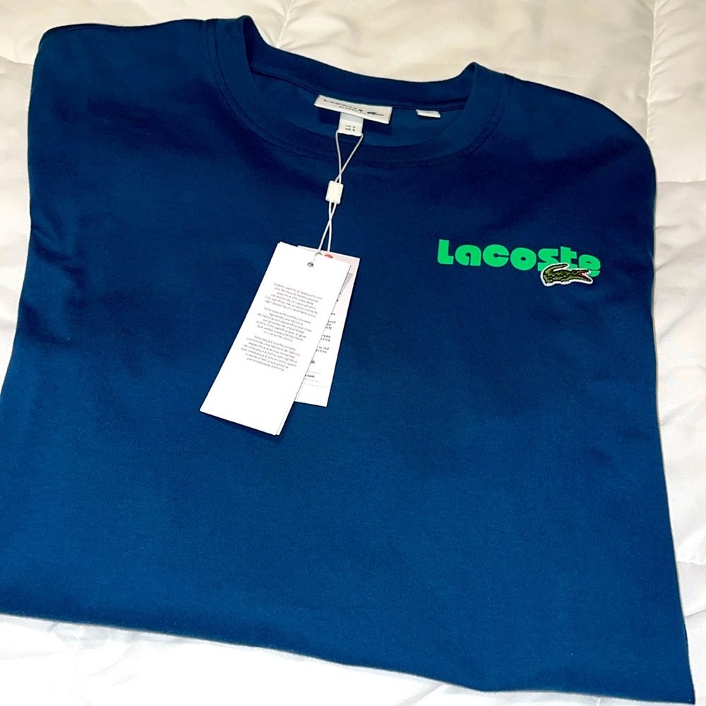 Men’s LACOSTE, Blue, organic cotton tshirt! NEW!!!! SMALL!🔥🔥